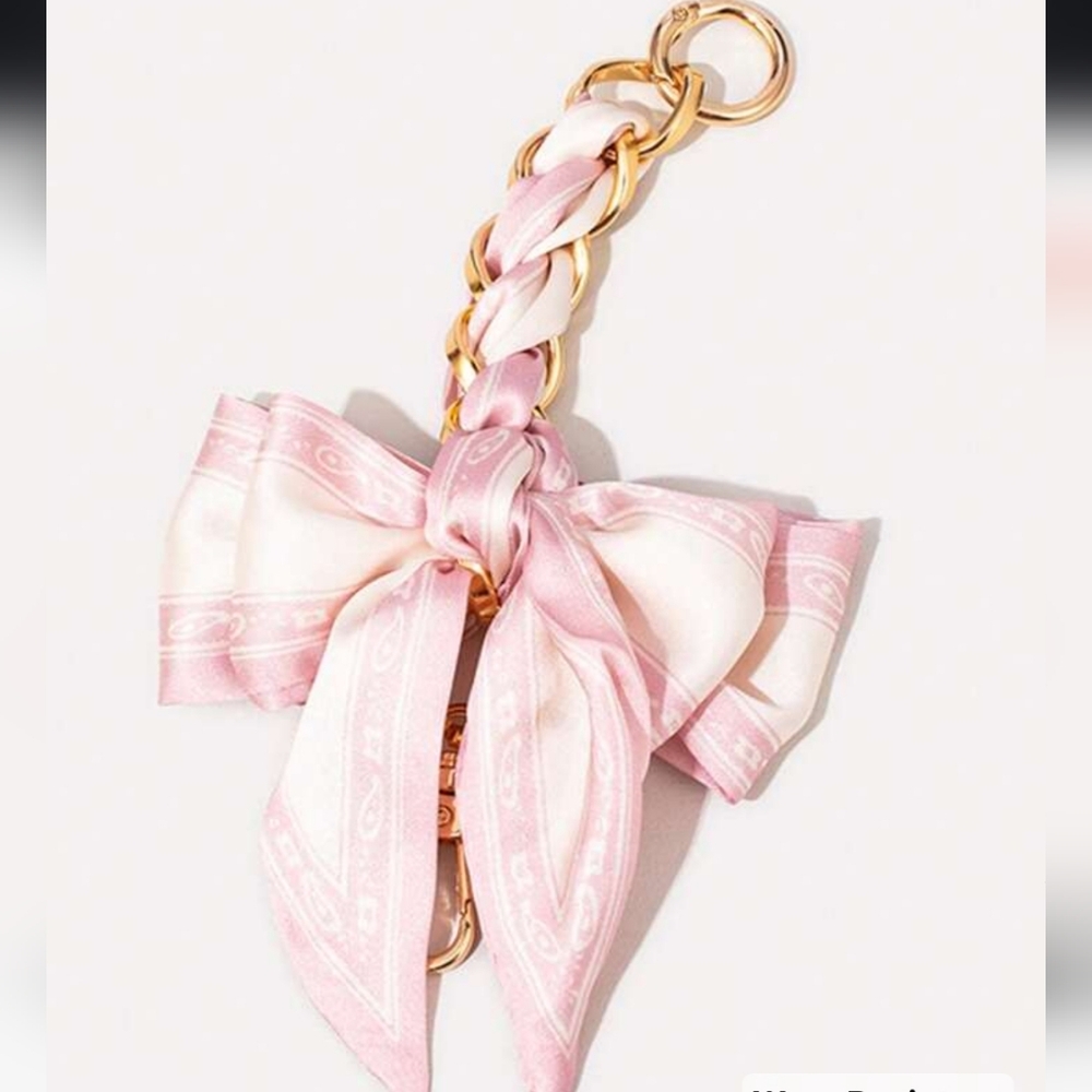 Pink Twilly and Gold Chain Strap Extender,bag Charm Or Keychain